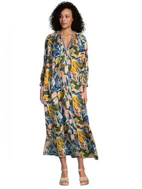 World Market Multicolor Abstract Tropical Floral Embroidered Dress - S/M